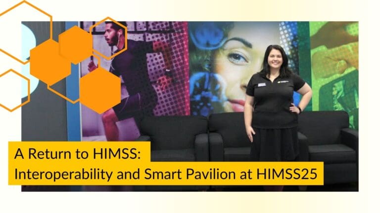 Bronwen Huron stands in front of a mural at HIMSS